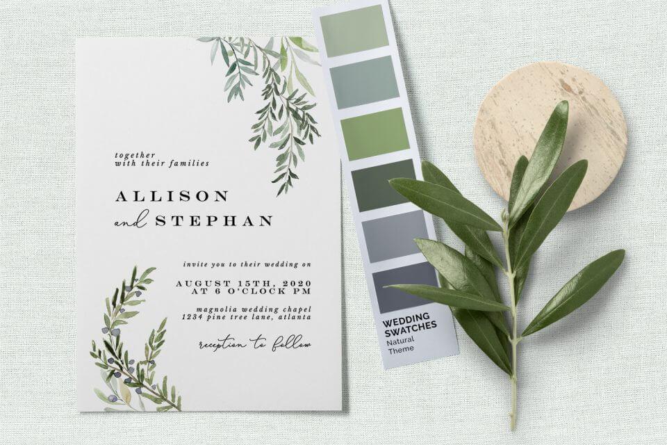 Wedding invitation with color chart, portraying wedding theme.