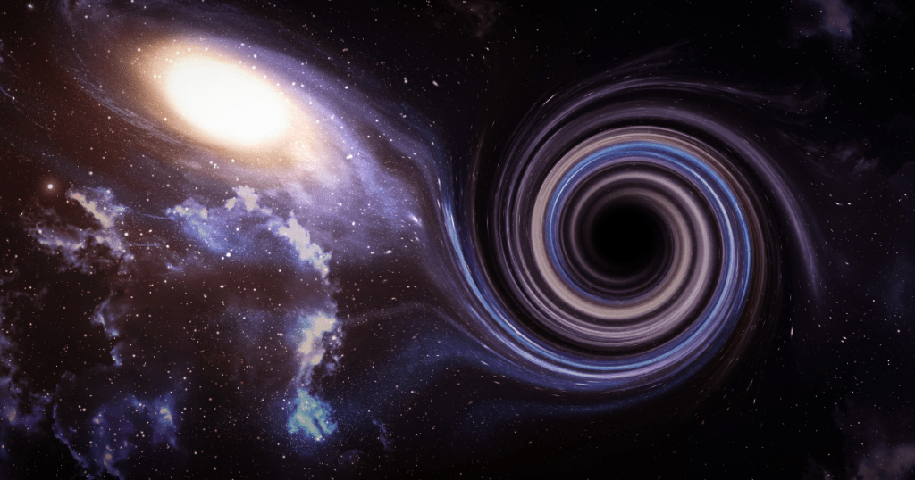 A blackhole rotating rapidly and consuming the stellar objects around it through the process of spaghettification.