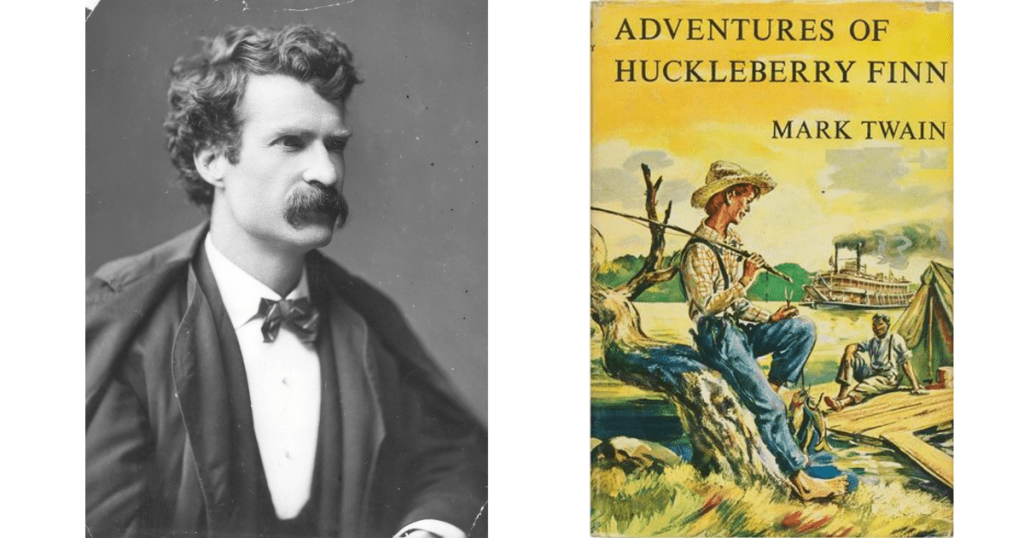 Mark Twain, book cover the adventures of huckleberry finn
