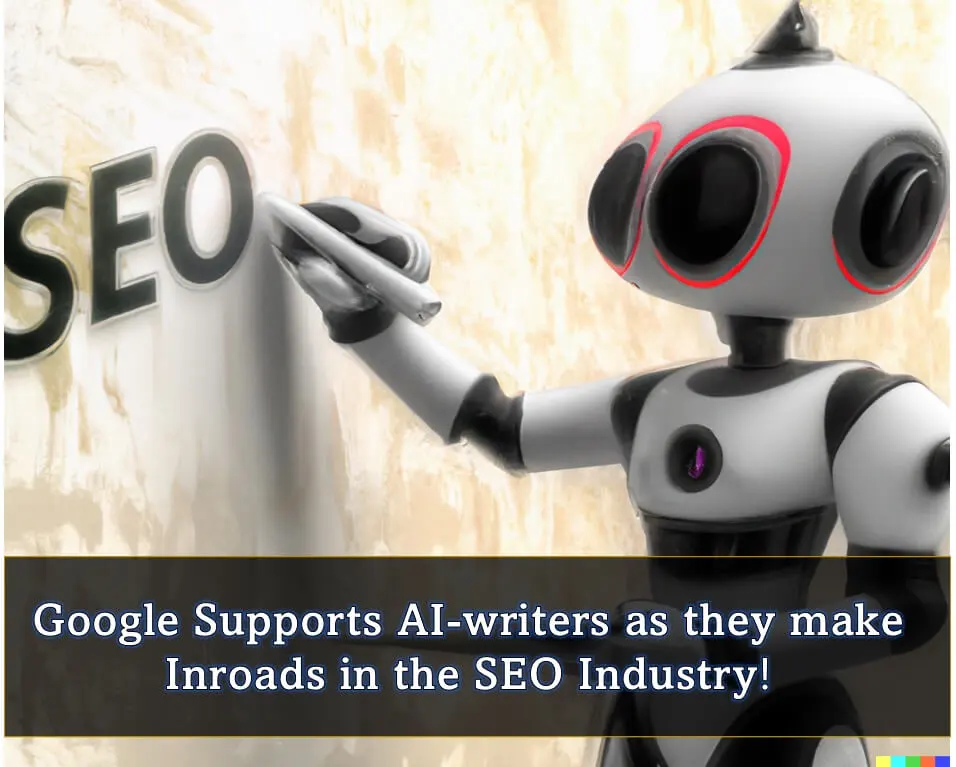 Robot Writing SEO on the Wall- AI-generated content