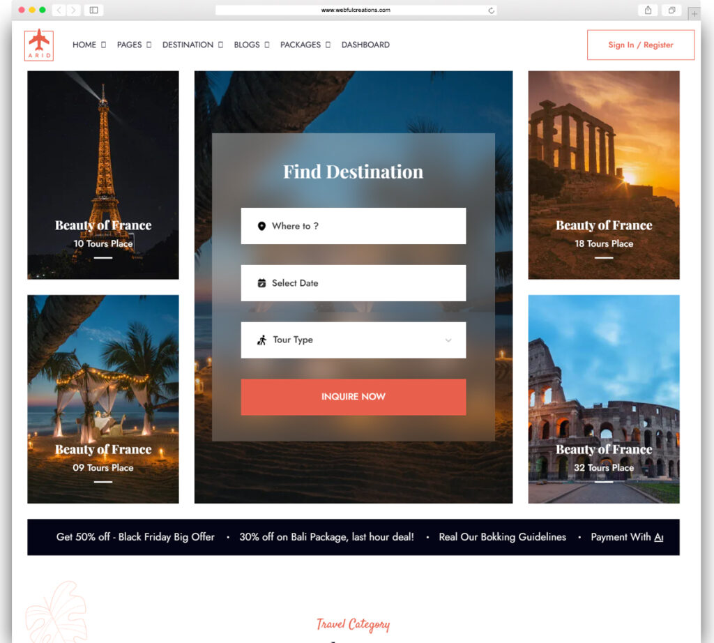 Arid - Travel & Tourism Booking Elementor WordPress Theme