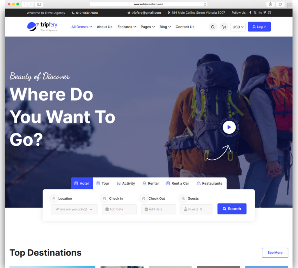Tripfery - Travel & Tour Booking WordPress Theme