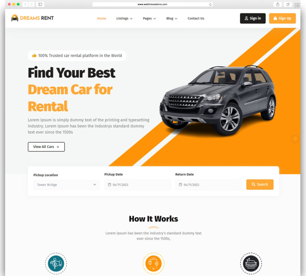 Dreams Rent - Car Rental Booking Management WordPress Theme