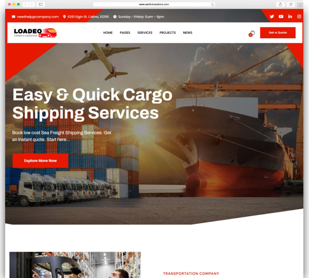 Loadeo - Transport & Logistics WordPress Theme