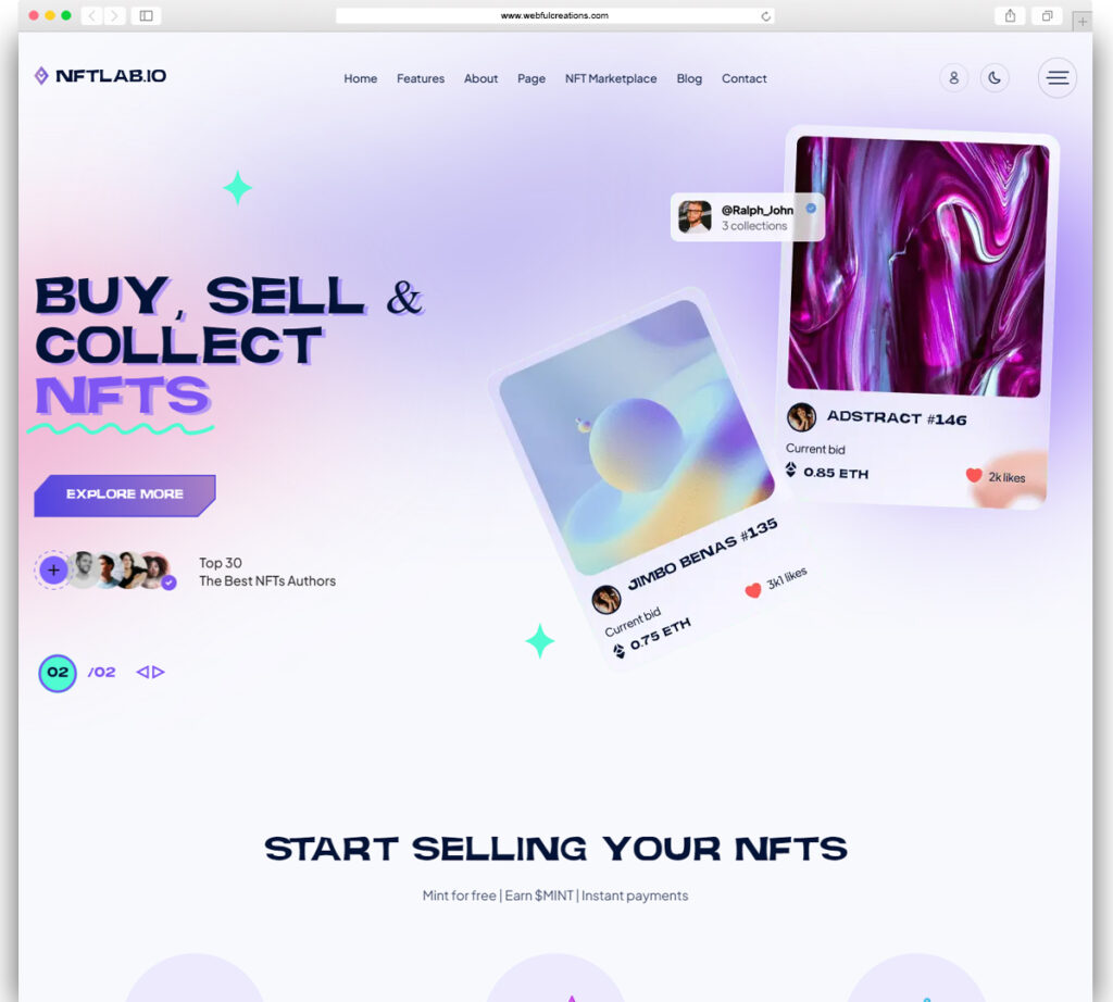 NFTLAB.IO - NFT Marketplace Affiliate Elementor WordPress Theme