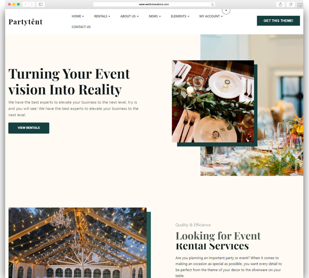 Partytent - Event Rental WordPress Theme