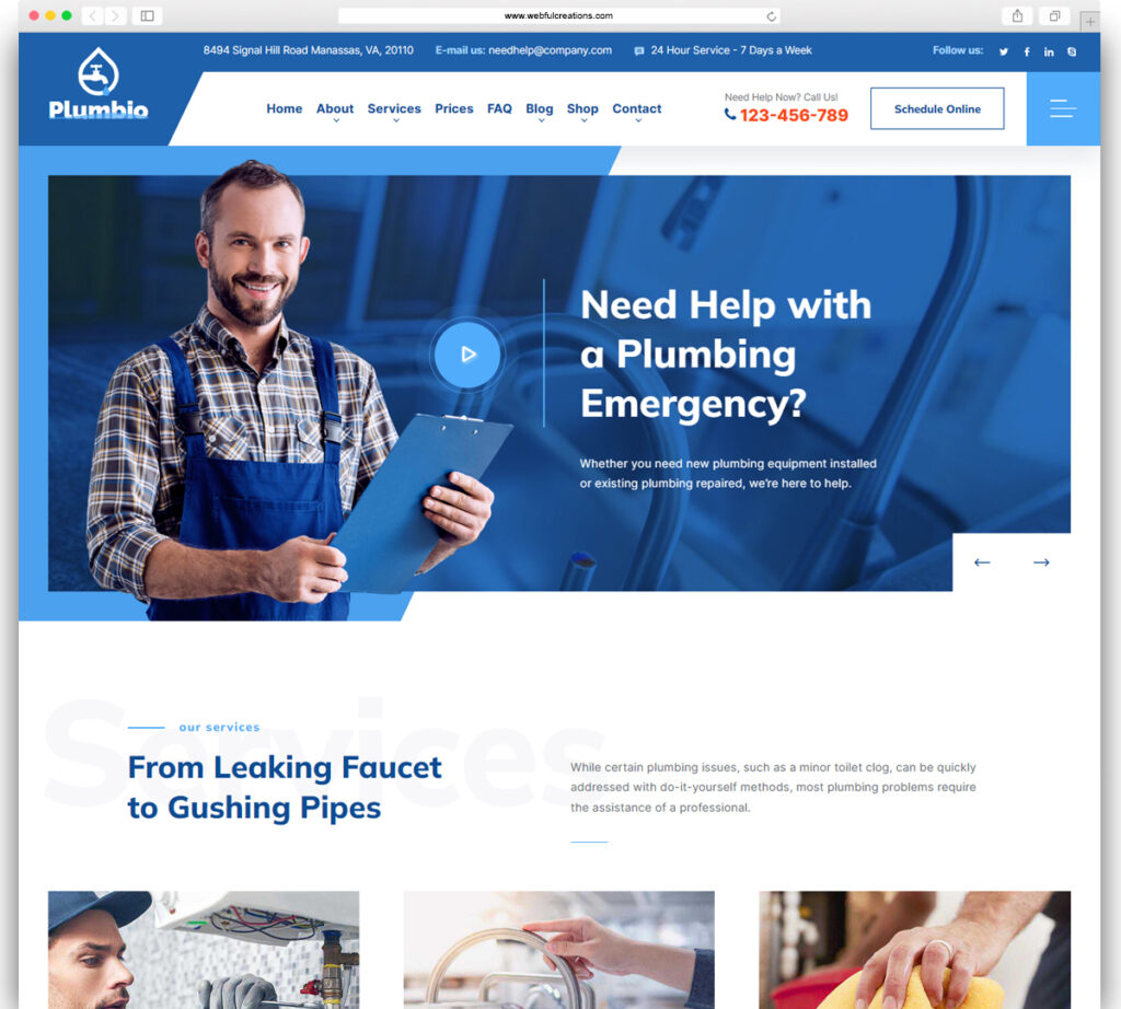 Plumbio - Plumbing Services WordPress Theme