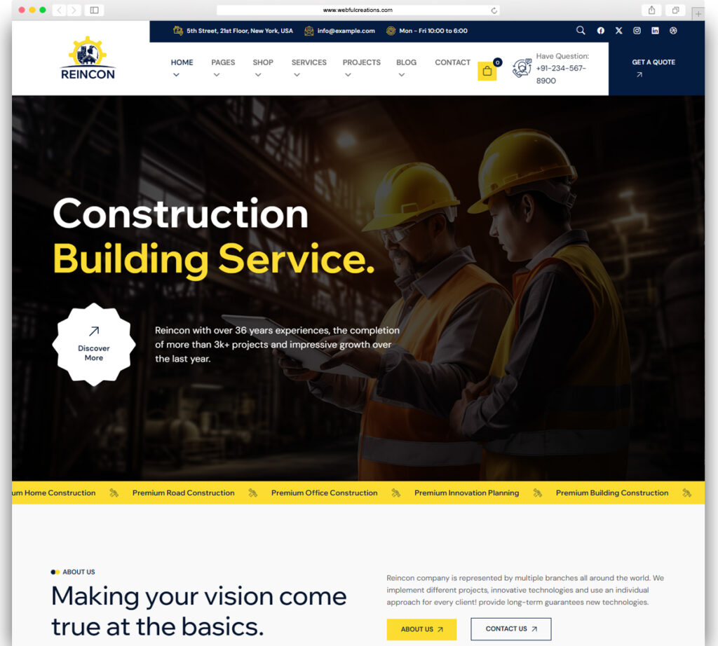 Reincon - Construction WordPress Theme