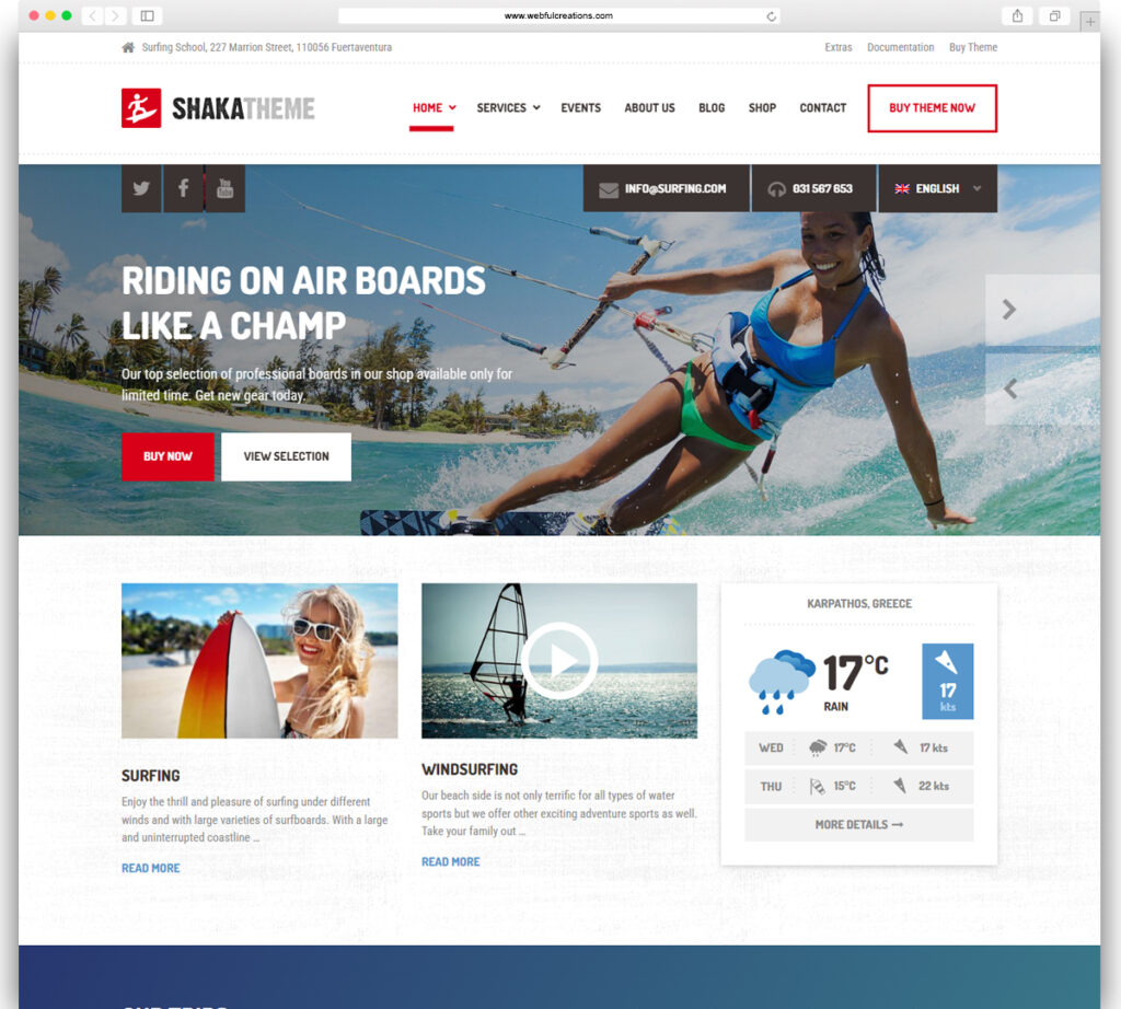Shaka - A water sport WordPress theme
