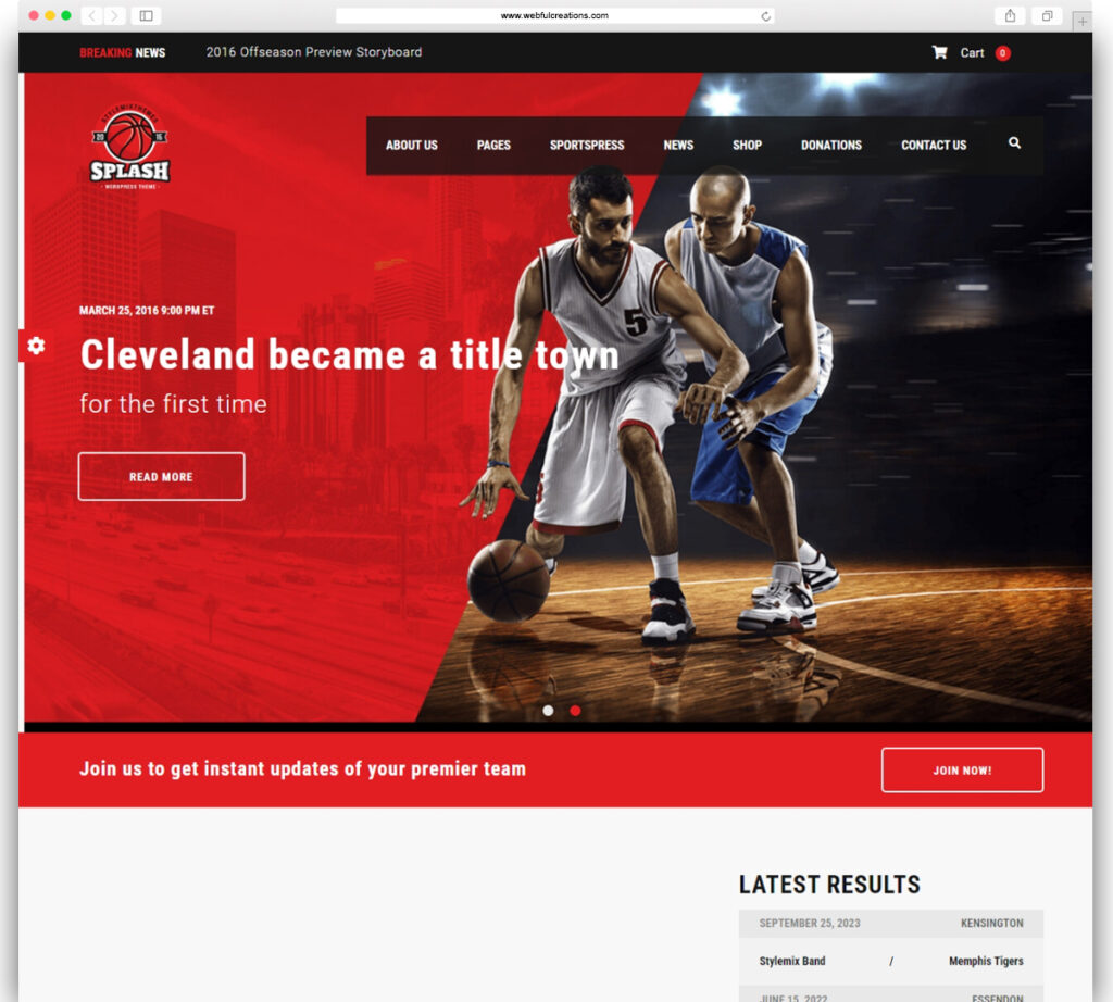 Splash - Sport Club WordPress Theme for Basketball, Football, Hockey