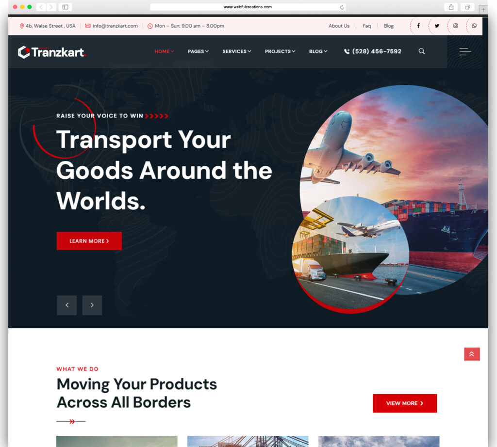 Tranzkart - Transportation WordPress Theme for Logistics
