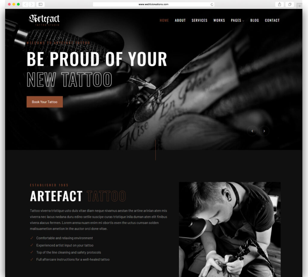 Artefact - Elementor Tattoo Piercing Studio WordPress Theme