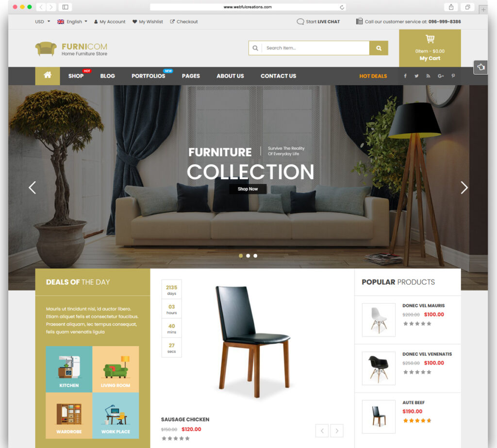 Furnicom - Furniture Store & Interior Design WordPress WooCommerce Theme (10+ Homepages Ready)