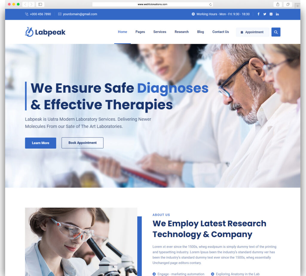Labpeak | Laboratory & Science Research WordPress Theme + RTL