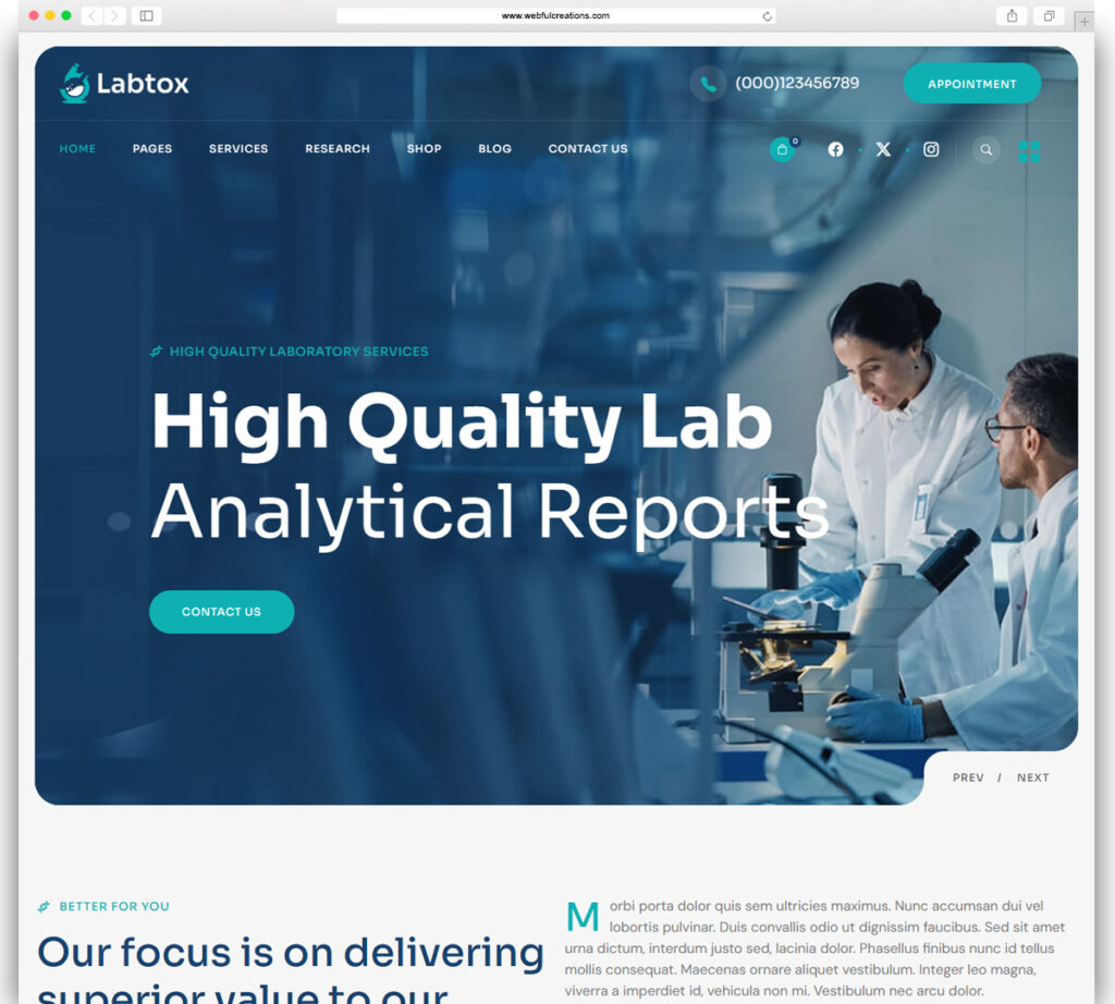 Labtox - Laboratory & Science Research WordPress Theme