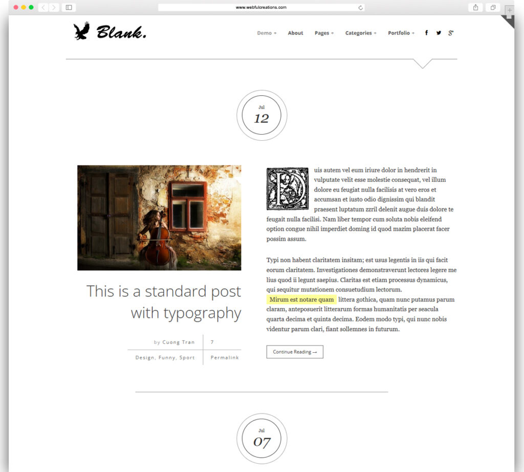 Blank - Elegant Minimalist Blog WordPress Theme