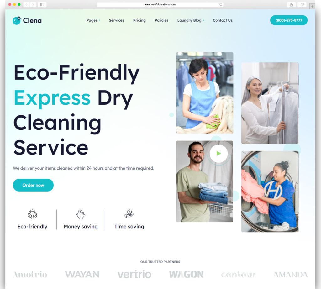 Clena - Laundry Service & Dry Cleaning WordPress Theme