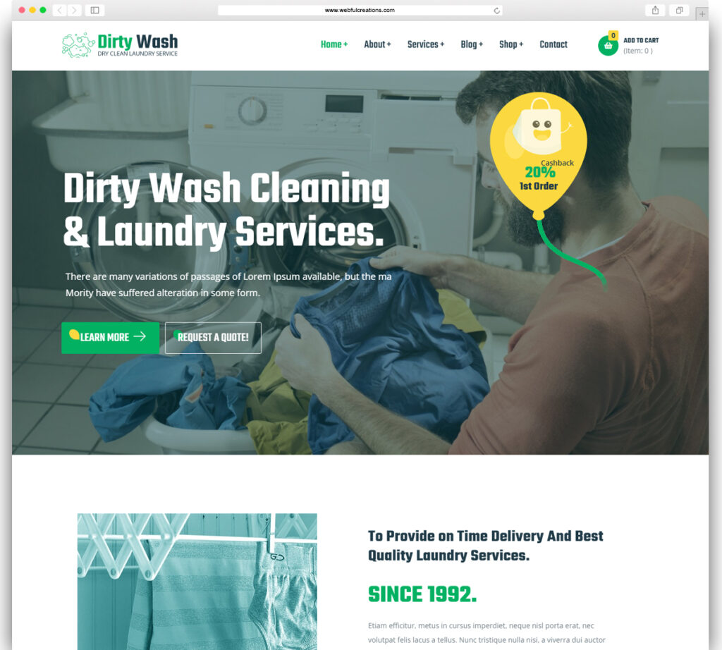 DirtyWash – Laundry Service WordPress Theme