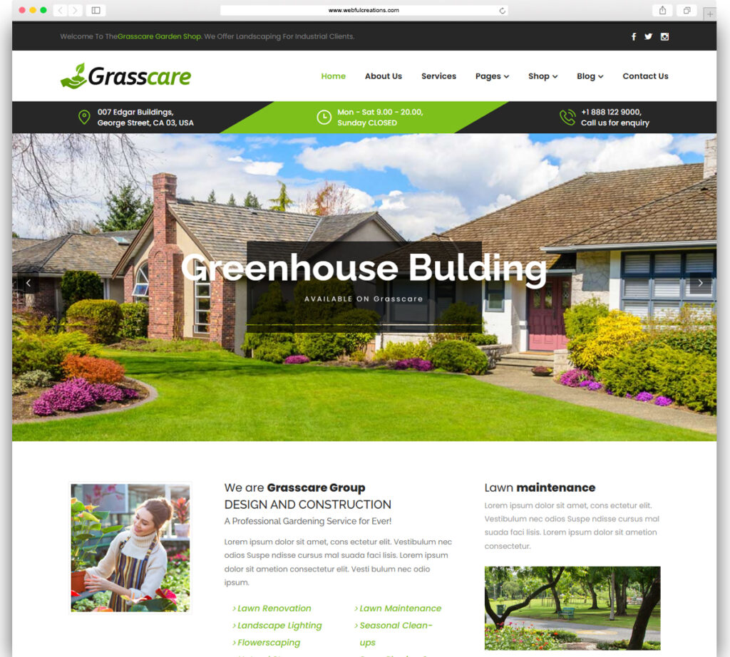 GrassCare - Gardening & Lawn Responsive WordPress Theme