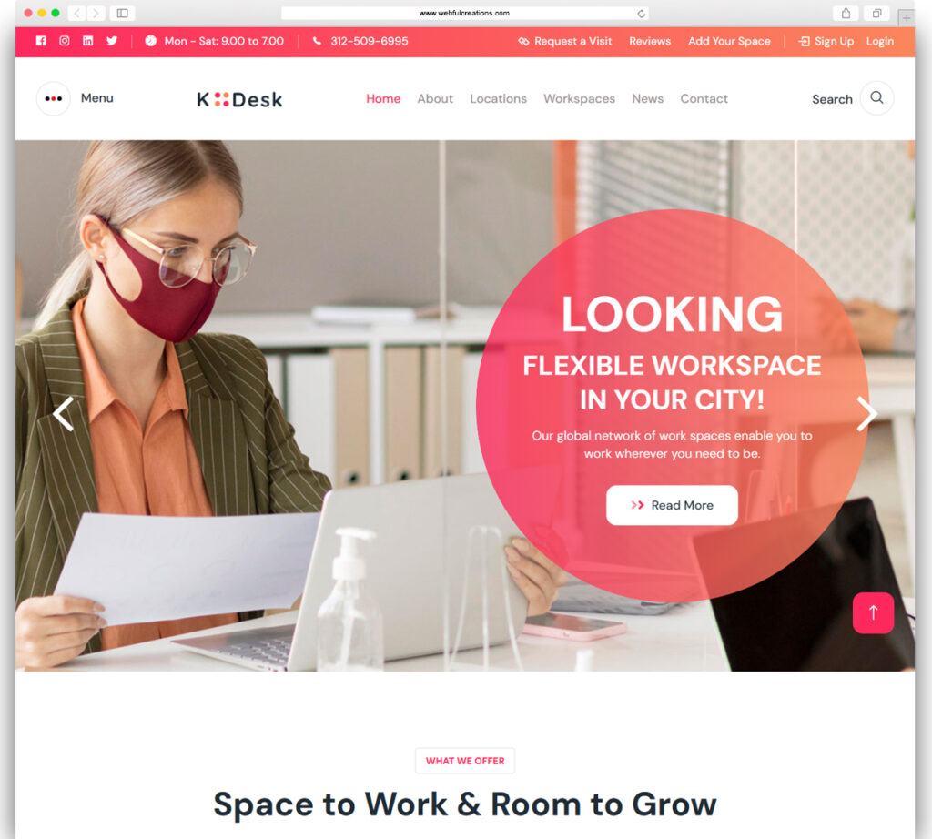 Kodesk - Coworking and Office Space WordPress Theme