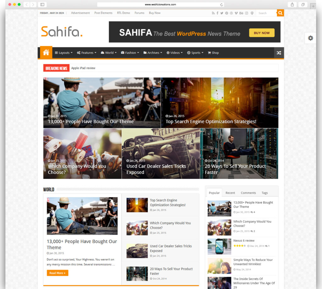 Sahifa - Responsive WordPress News / Magazine / Blog Theme