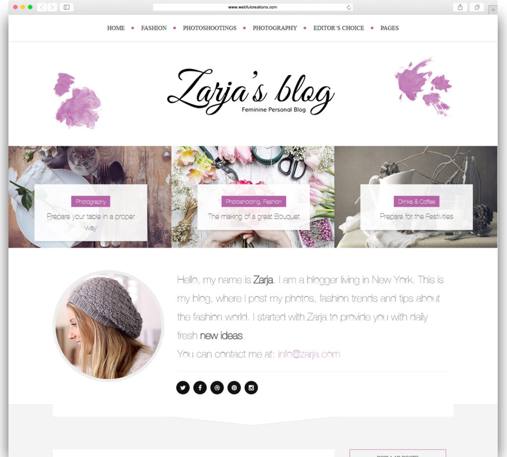 Zarja - Feminine WordPress Blog Theme