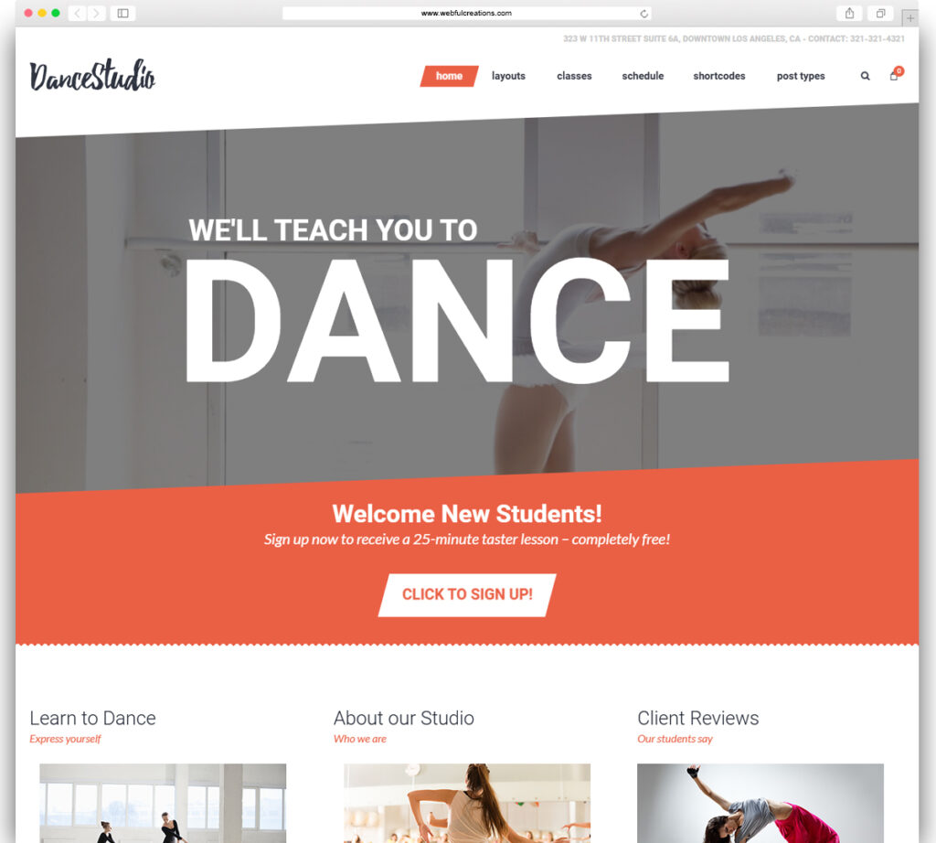 Dance Studio - WordPress Theme for Dancing Schools & Clubs