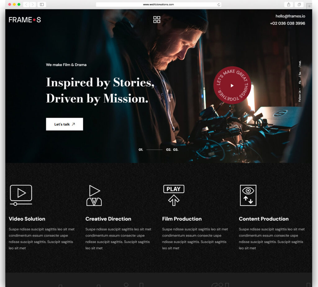 Frames - Movie Studios & Filmmakers WordPress theme